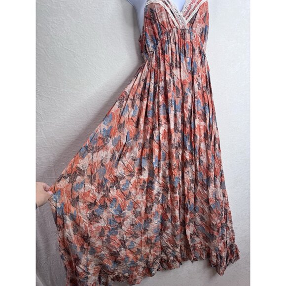 Lulu's Women's Leaf Print Rayon Light Tie Back Maxi Dress Size Small - Picture 3 of 14
